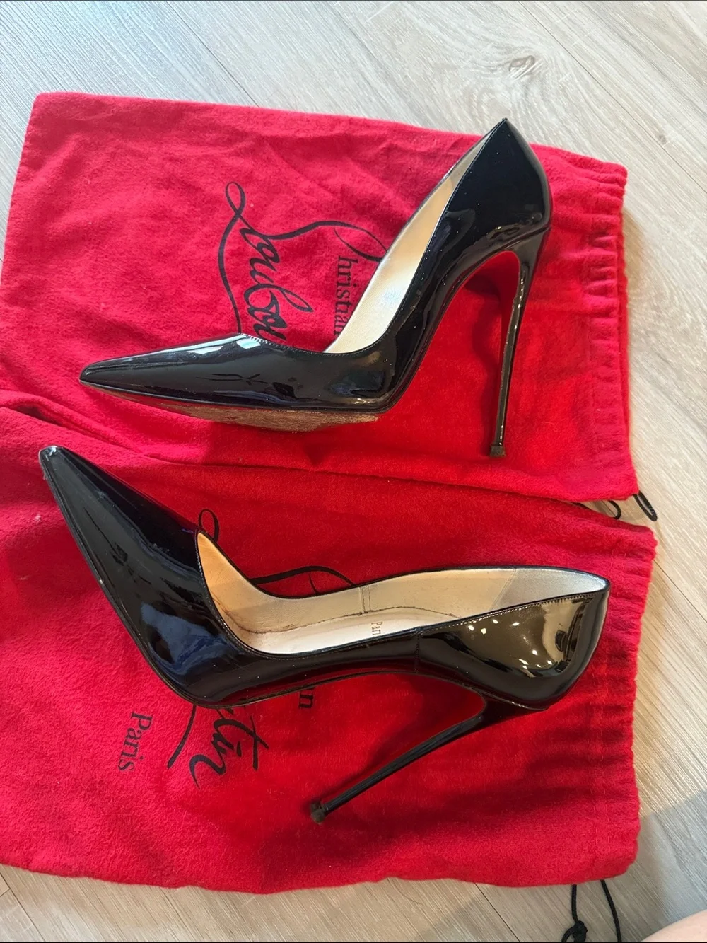 Christian Louboutin Black Patent Pointed-Toe Stiletto Pumps